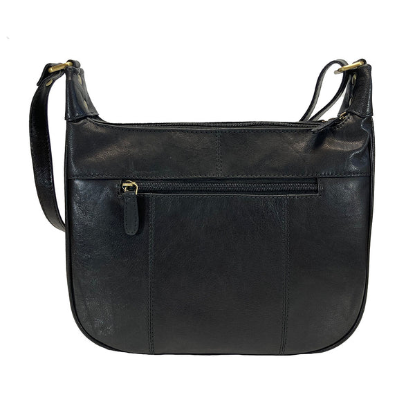 ☆MUCENT☆ Croa One Buckle Leather Shoulder Bag Unisex Black Kora Croc-Effect Metallic-Accent Moon Bag - CHARLES
