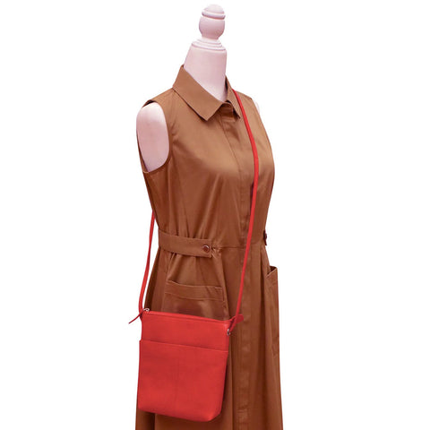 ili New York Leather Cross Body Bag RFID Protected - Style: 6661 - Coral