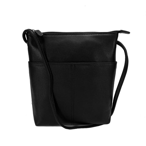 ili New York Leather Cross Body Bag RFID Protected - Style: 6661 - Black