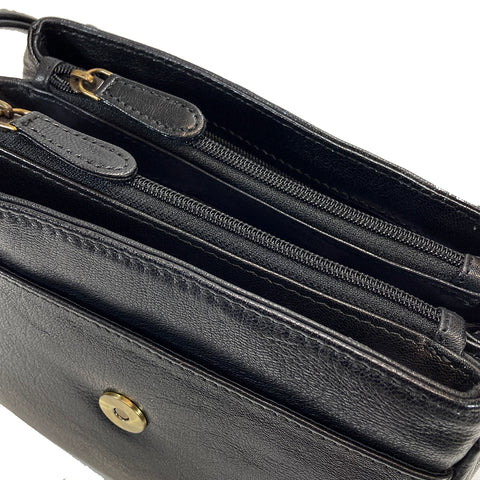 Rowallan Leather Flap Front Organiser Bag - Style: 31-8909 Velvet - Black