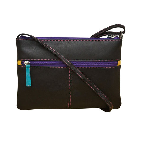 ili New York Leather Cross Body Bag RFID Protected - Style: 6028 - Black Brights