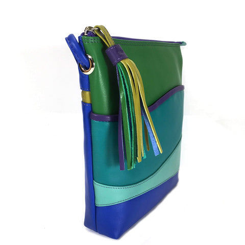 ili New York Leather Cross Body / Shoulder Bag RFID Protected - Style: 6657 - Cool Tropics