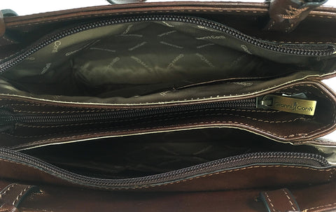 Gianni Conti Zip Top  Long Handle Shoulder Bag - Style: 9403660 Brown