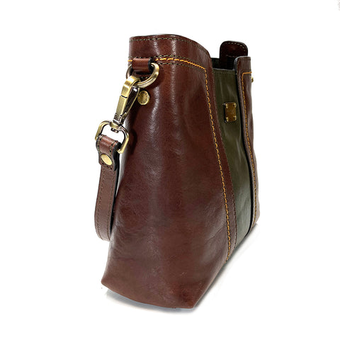 Gianni Conti Zip Top Across Body or Shoulder Bag - Style: 9433230 - Dark Brown Green