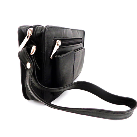 Black Leather Mans Bag with Wrist Strap - Style 252145