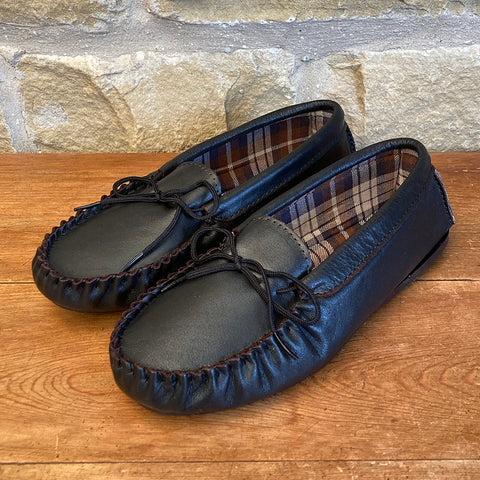Mens Leather Moccasin Slipper with Fabric Lining - Style 13
