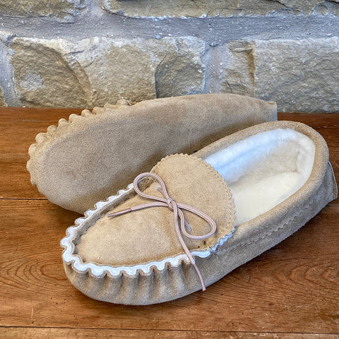 Mens 100% Sheepskin Lined Suede Moccasins - Style 09