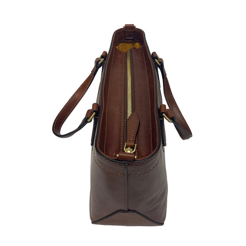 The Bridge Zip Topped Leather Tote Multiway 04172601 Brown