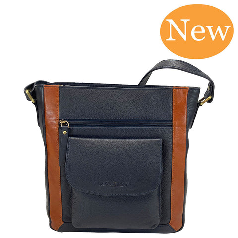 Rowallan Leather Riperton Cross Body / Shoulder Bag - Style: 31-2900 Navy/Tan