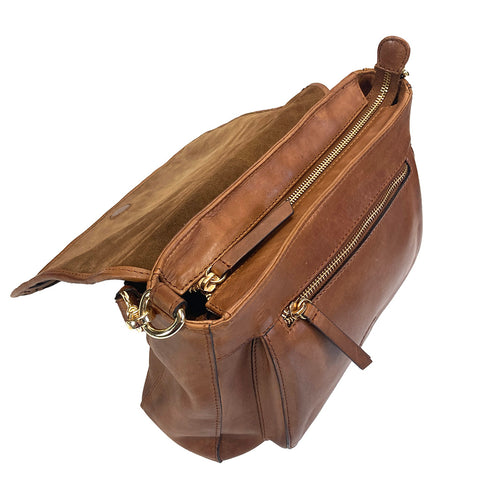 Gianni Conti Large Flap Front Shoulder Bag - Style: 4173844 Tan