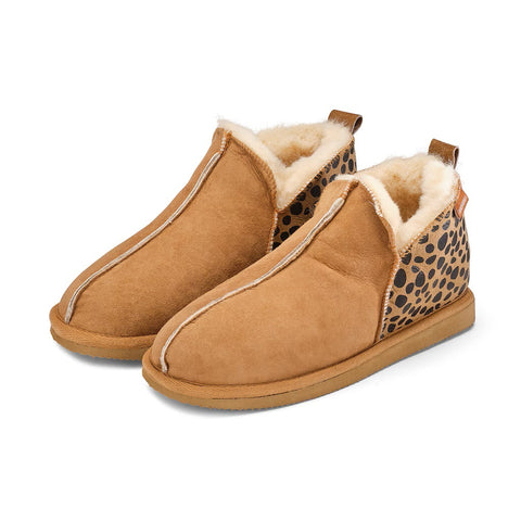 Shepherd Sheepskin Bootee Slipper - Style: Annie 4922 - Chestnut Leopard