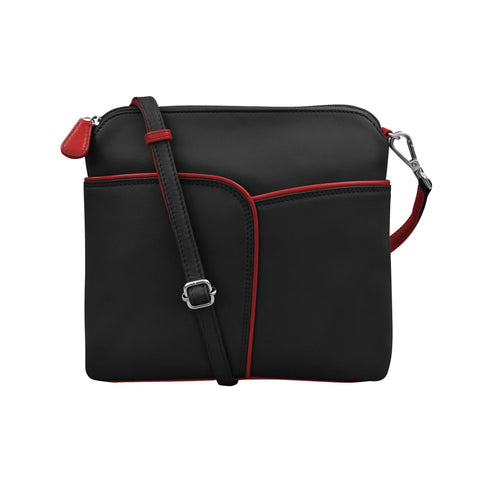 ili New York Leather Cross Body Bag RFID Protected - Style: 6123 Black Red