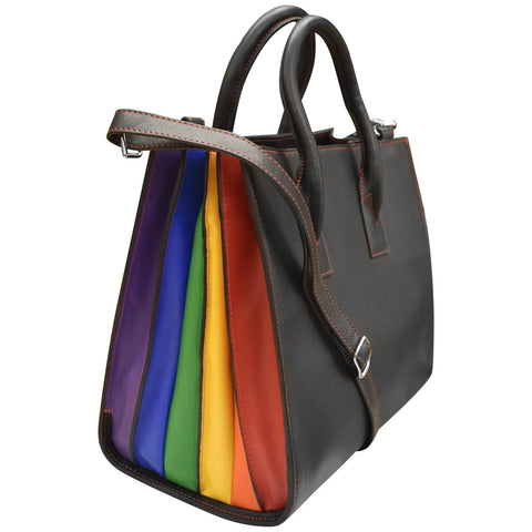 ili New York Leather Rainbow Multiway Accordian Bag RFID Protected - Style: 6191 - Rainbow