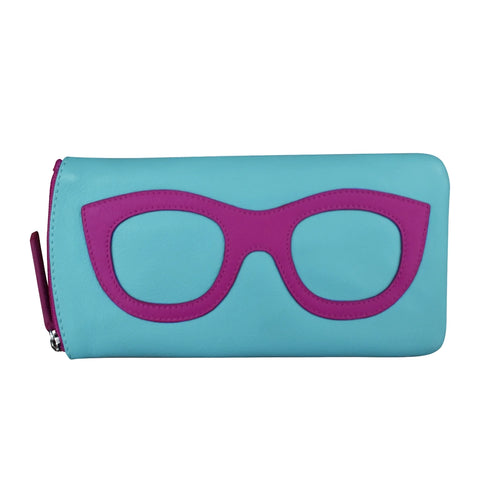 ili New York Leather Glasses Case - Style: 6462 - Agean Blue Orchid