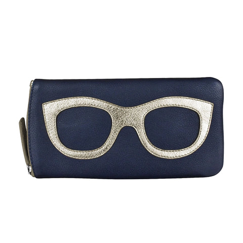 ili New York Leather Glasses Case - Style: 6462 - Navy Gold