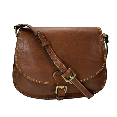 Gianni Conti Large Classic Flap Front Saddle Bag - Style: 913120 - Tan