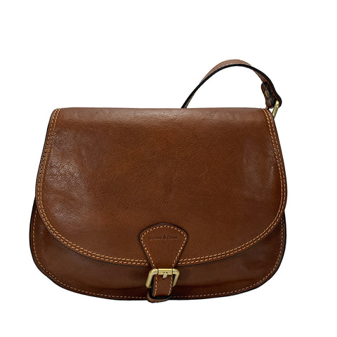 Gianni Conti Large Classic Flap Front Saddle Bag - Style: 913120 - Tan