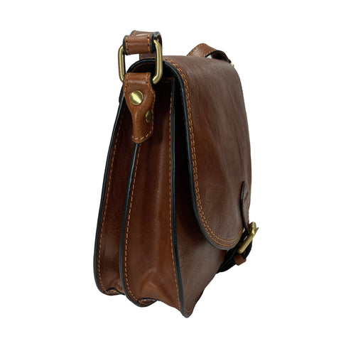 Gianni Conti Large Classic Flap Front Saddle Bag - Style: 913120 - Tan