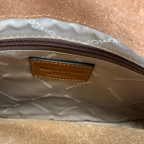 Gianni Conti Small Classic Flap Front Saddle Bag - Style: 913121-Tan