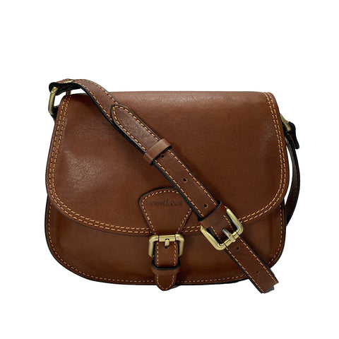 Gianni Conti Small Classic Flap Front Saddle Bag - Style: 913121-Tan