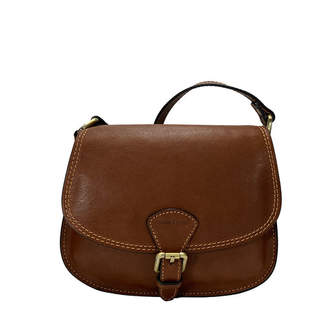 Gianni Conti Small Classic Flap Front Saddle Bag - Style: 913121-Tan