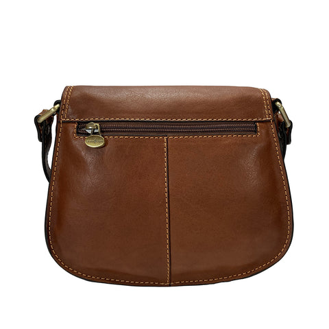 Gianni Conti Small Classic Flap Front Saddle Bag - Style: 913121-Tan