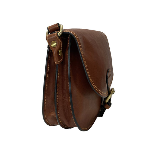 Gianni Conti Small Classic Flap Front Saddle Bag - Style: 913121-Tan