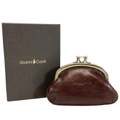 Gianni Conti Purse - Leather Clip Top Change Purse - Brown - Style: 9408092