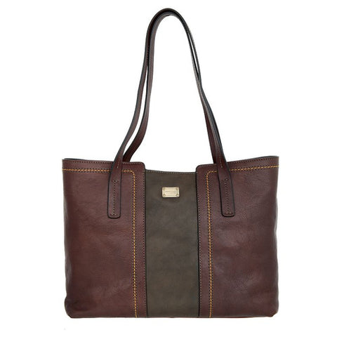 Gianni Conti Zip Top Shoulder Tote Bag - Style: 9433220 Dark Brown / Green