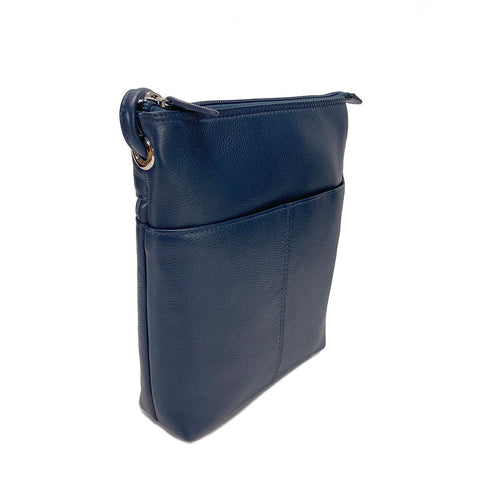 ili New York Leather Cross Body Bag RFID Protected - Style: 6661 - Navy