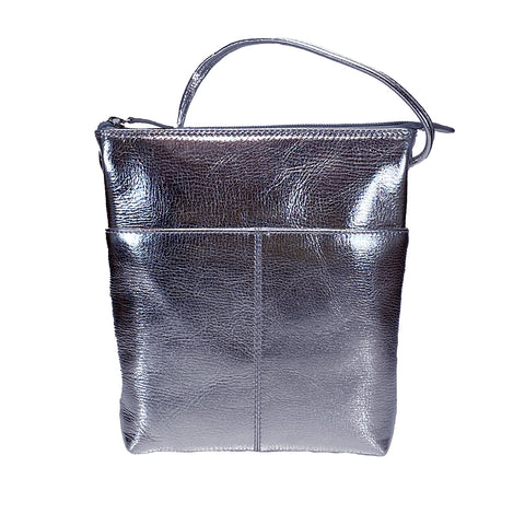 ili New York Leather Cross Body Bag RFID Protected - Style: 6661 - Silver