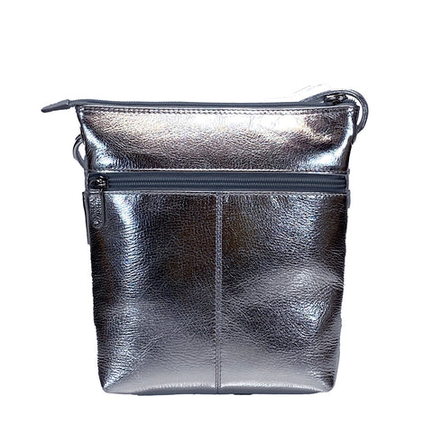 ili New York Leather Cross Body Bag RFID Protected - Style: 6661 - Silver