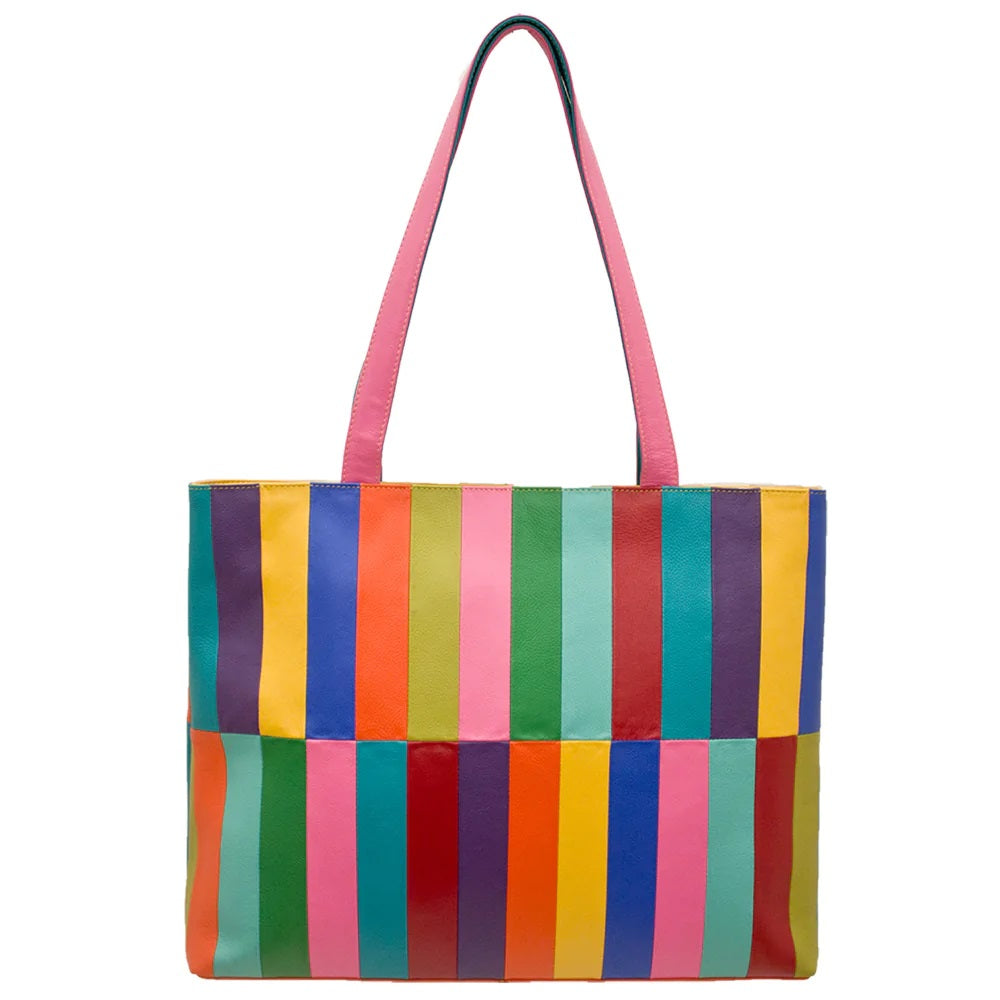 ili New York Leather Zip Top Tote Bag RFID Protected - Style: 6031 - Rainbow