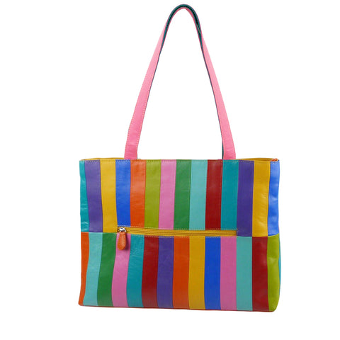 ili New York Leather Zip Top Tote Bag RFID Protected - Style: 6031 - Rainbow