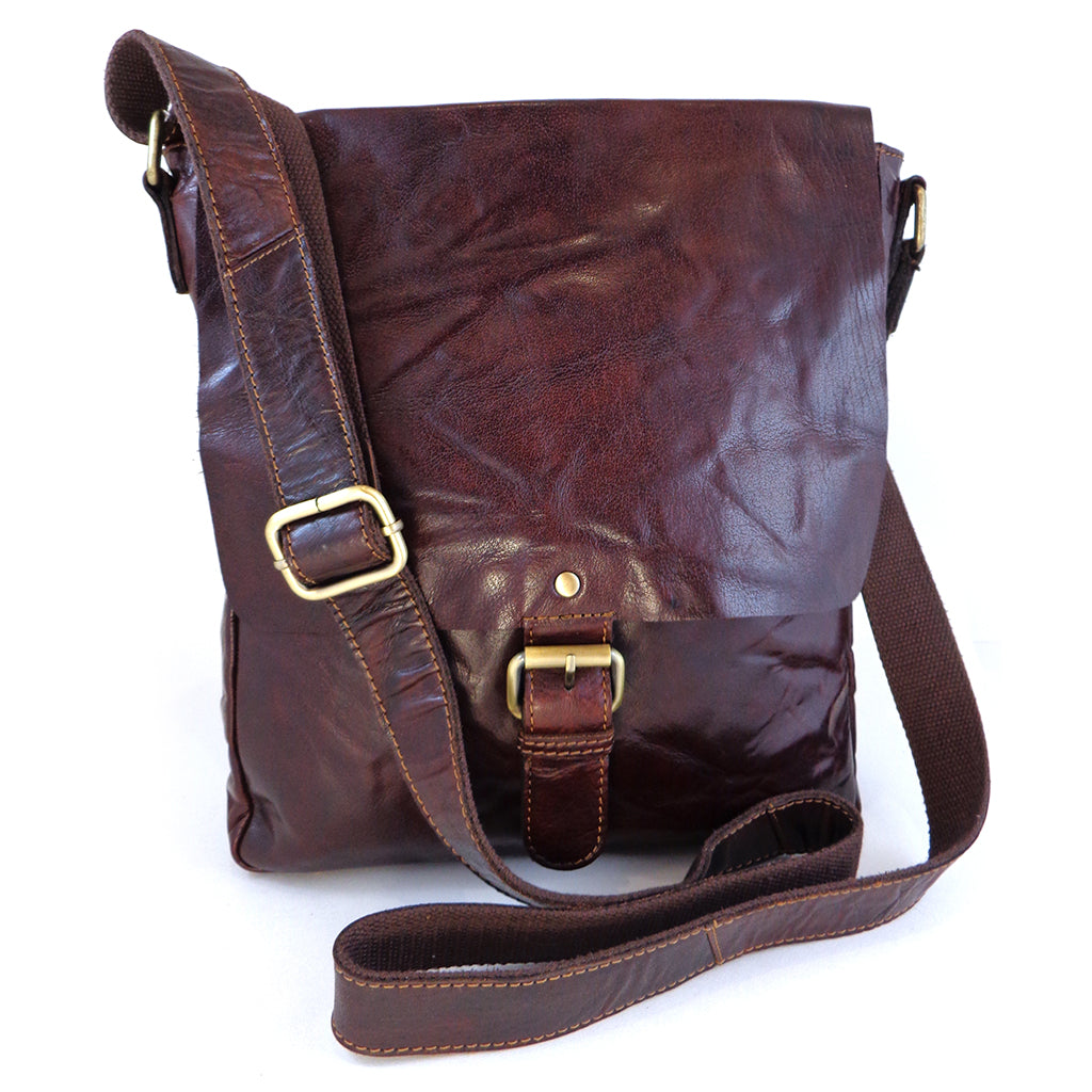 Rowallan Bronco Leather Messenger Cross Body Bag Style 316512 Brown