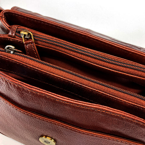 Rowallan Leather Flap Front Organiser Bag - Style: 31-2220 Supatra - Cognac