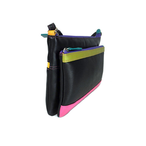 ili New York Leather Cross Body Bag RFID Protected - Style: 6028 - Black Brights