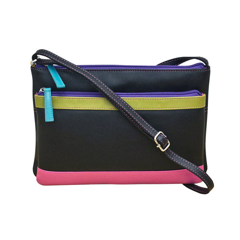 ili New York Leather Cross Body Bag RFID Protected - Style: 6028 - Black Brights