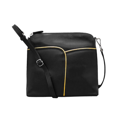 ili New York Leather Cross Body Bag RFID Protected - Style: 6123 Black Gold