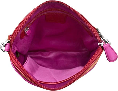 ili New York Leather Cross Body / Clutch Bag RFID Protected - Style: 6123 Red Fuchsia