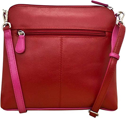 ili New York Leather Cross Body / Clutch Bag RFID Protected - Style: 6123 Red Fuchsia