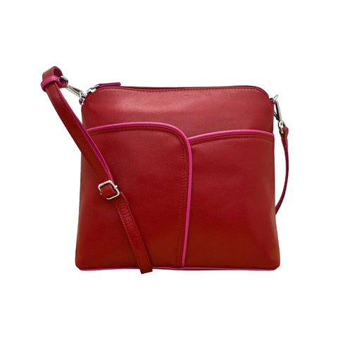 ili New York Leather Cross Body / Clutch Bag RFID Protected - Style: 6123 Red Fuchsia