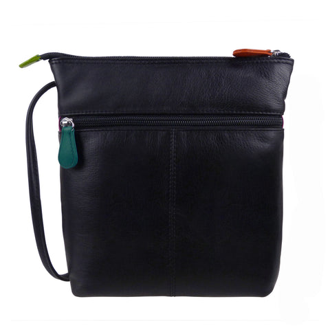 ili New York Leather Cross Body Bag RFID Protected - Style: 6171 - Black Brights