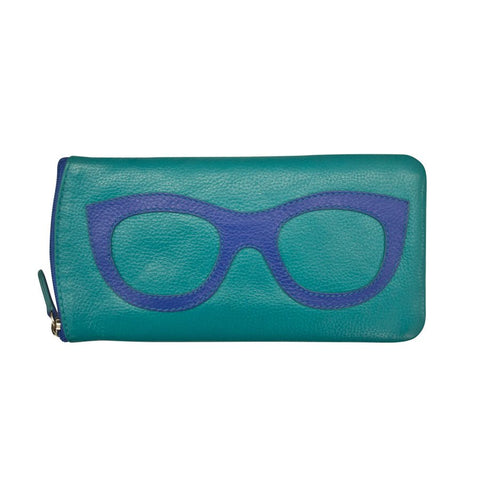ili New York Leather Glasses Case - Style: 6462 - Aqua/Cobalt