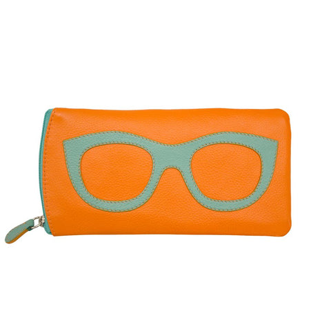 ili New York Leather Glasses Case - Style: 6462 - Papaya/Turquoise