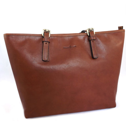 Gianni Conti Zip Top Shoulder Tote Bag - Style: 913180 Tan