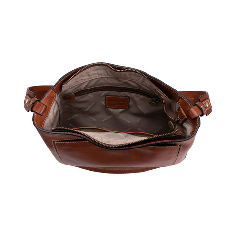 Gianni Conti Zip Top Shoulder Bag -  Lindy - Style: 913443 Tan