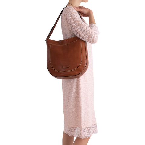 Gianni Conti Zip Top Shoulder Bag -  Lindy - Style: 913443 Tan