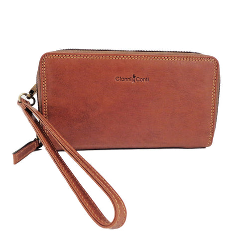 Gianni Conti Leather Wrist Bag / Large Wallet Purse - Style: 918406