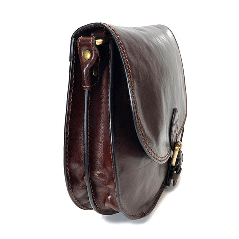 Gianni Conti Classic Flap Front Saddle Bag - Style: 9403120  Brown